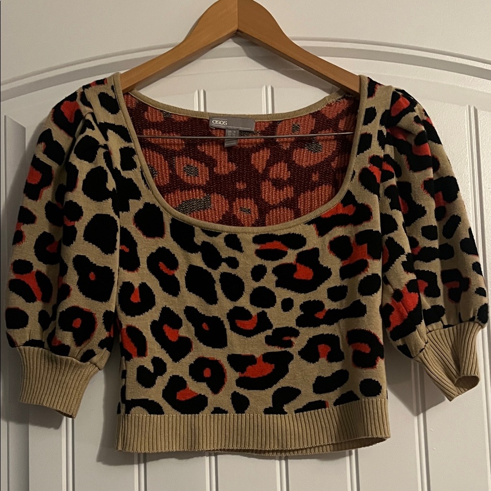 Asos leopard print knit crop top size 4 - Picture 2 of 5